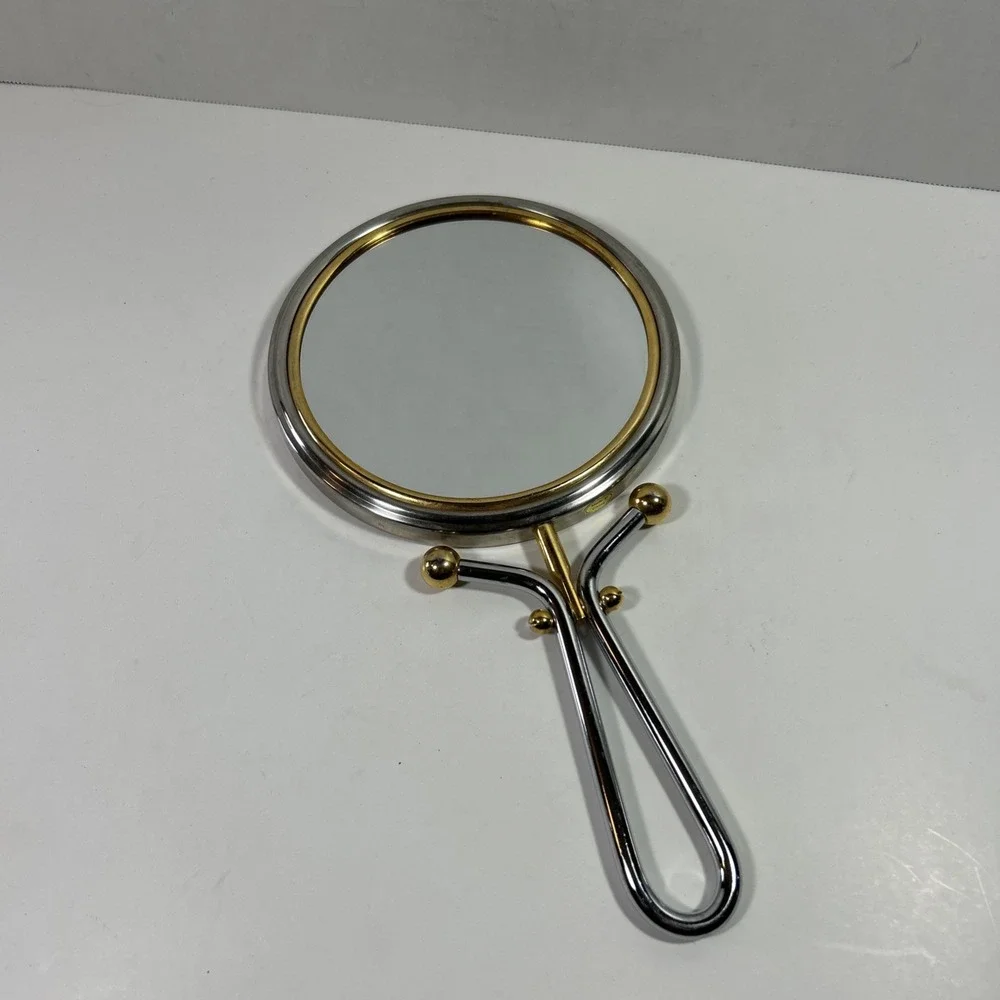vintage personal mirror With Handle Silver‎ & Gold